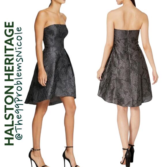 Halston Heritage Strapless Dress in Black Floral - Picture 1 of 9